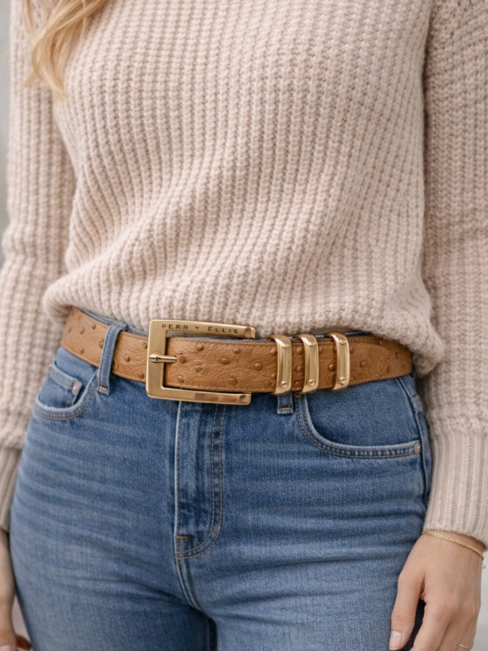 Perry Ellis Portofini Designer Leather Belt XL